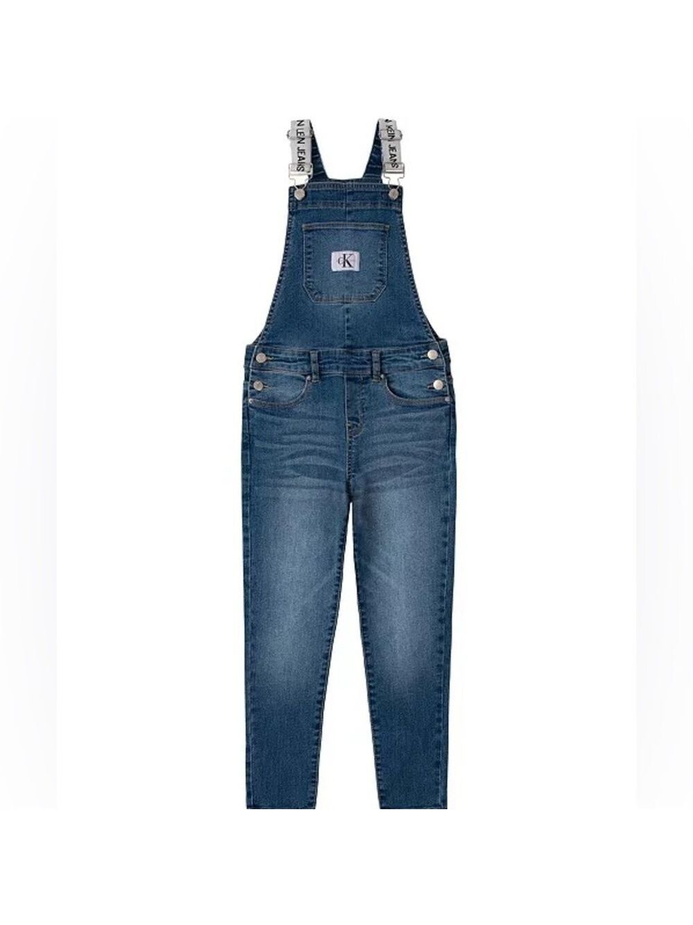 CALVIN KLEIN NWOT Skinny Denim Overall Girls' 12 Pockets Buttons Logo Strap